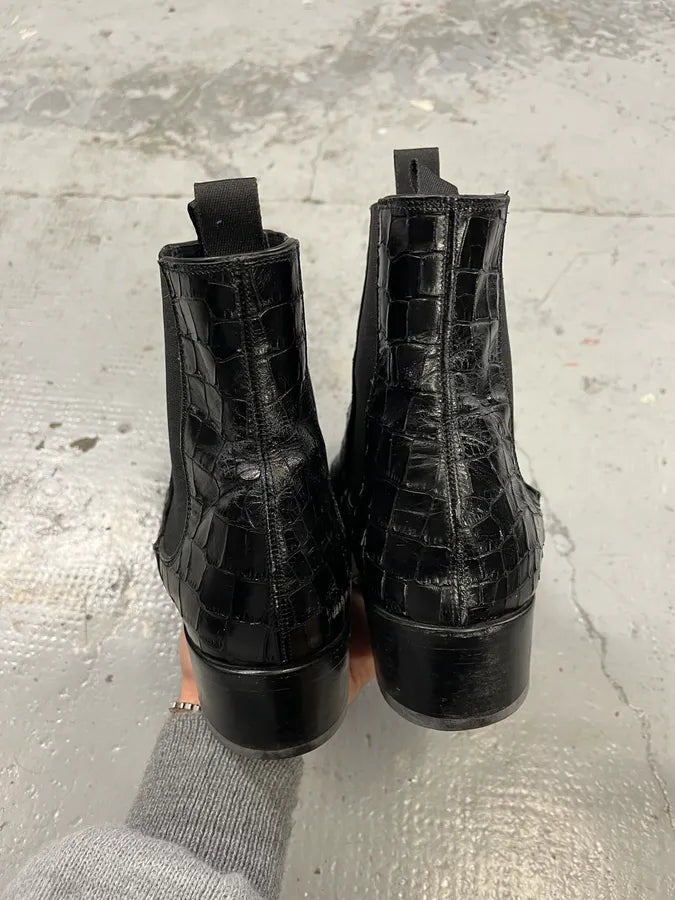 Giuseppe Zanotti Black Crocodile Effect Leather Boots rhwyuit 4