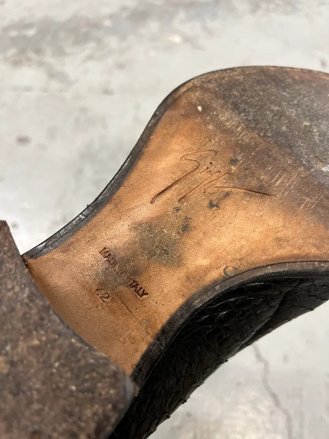 Giuseppe Zanotti Black Crocodile Effect Leather Boots rhwyuit 6