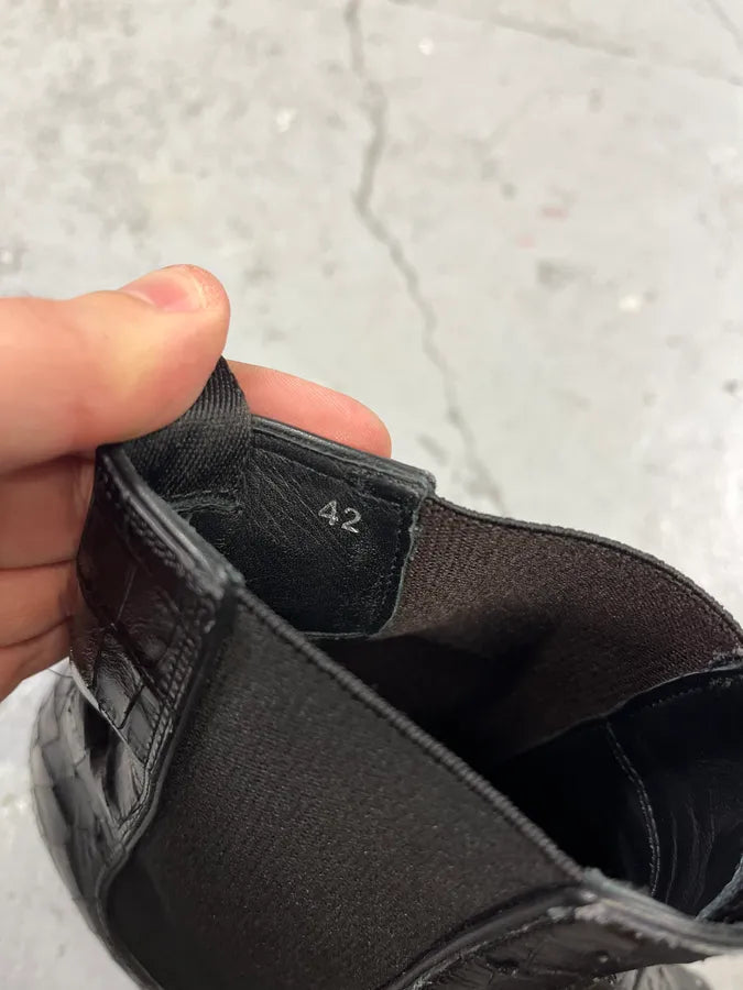 Giuseppe Zanotti Black Crocodile Effect Leather Boots rhwyuit 7