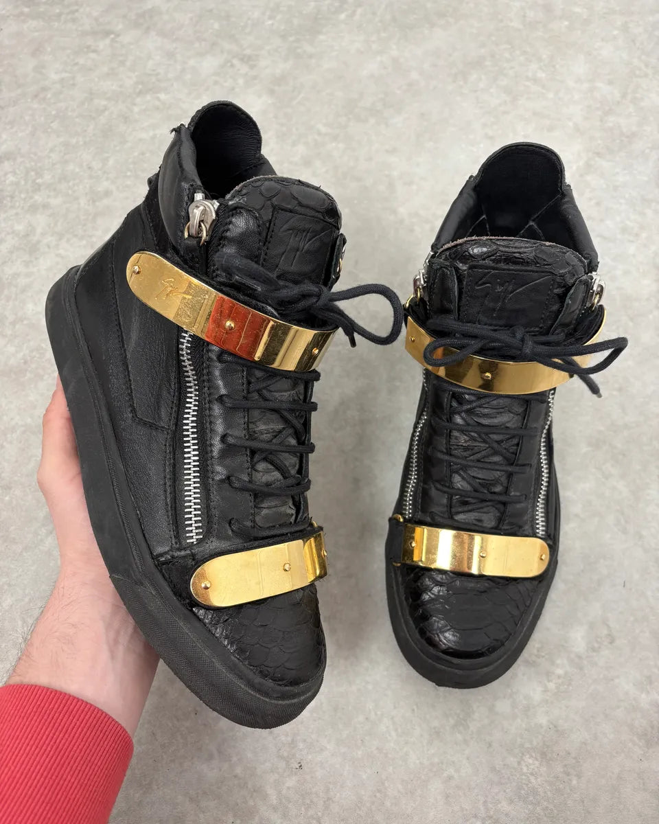 Giuseppe Zanotti Black Gold Velcro High Sneakers sWZPxzE 0