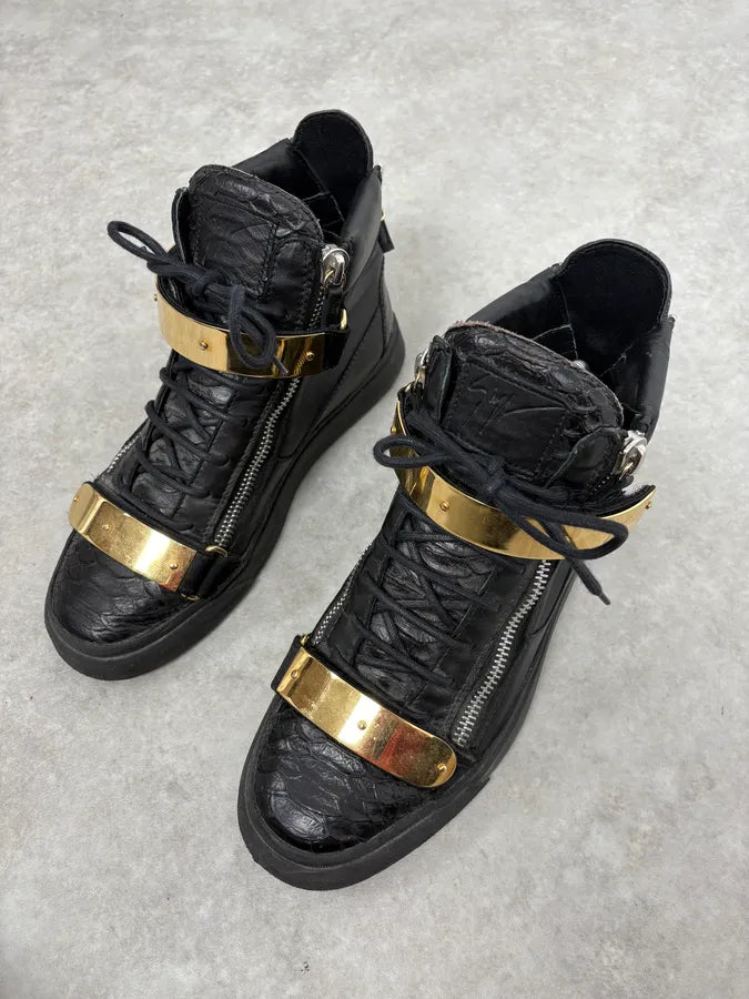 Giuseppe Zanotti Black Gold Velcro High Sneakers sWZPxzE 2