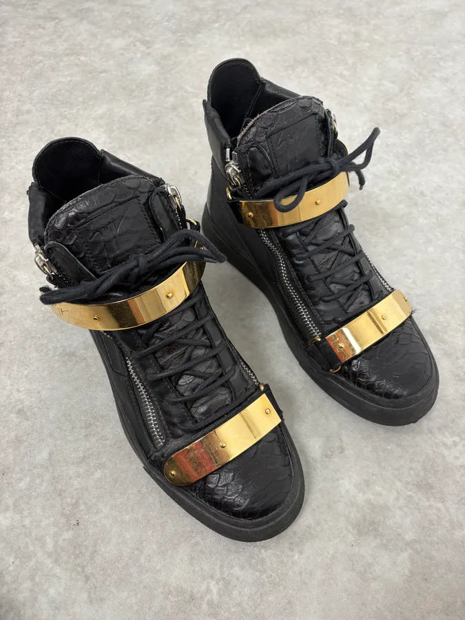 Giuseppe Zanotti Black Gold Velcro High Sneakers sWZPxzE 3