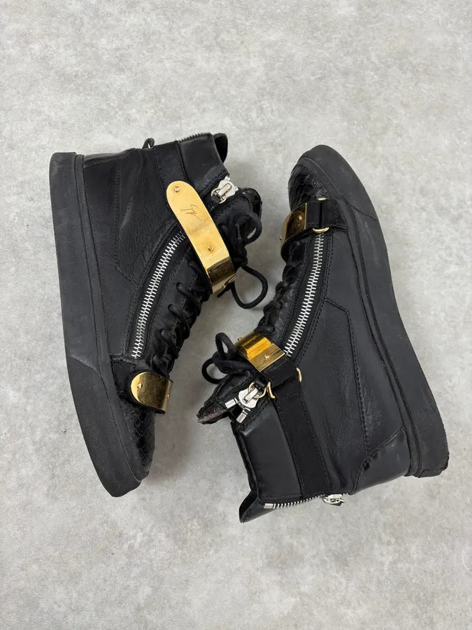 Giuseppe Zanotti Black Gold Velcro High Sneakers sWZPxzE 5