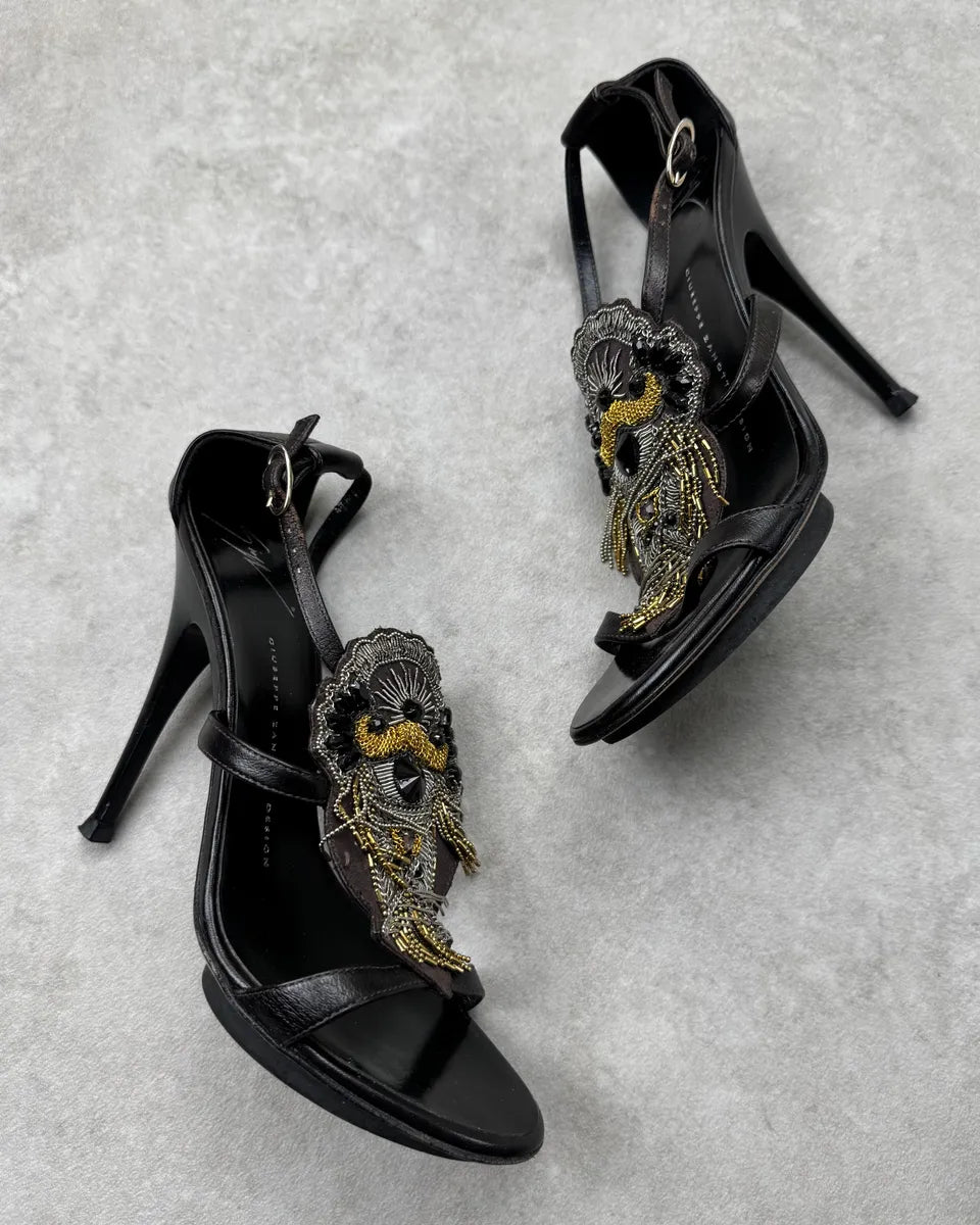 Giuseppe Zanotti Black Leather Beaded Lion Heels RUyXfac 1