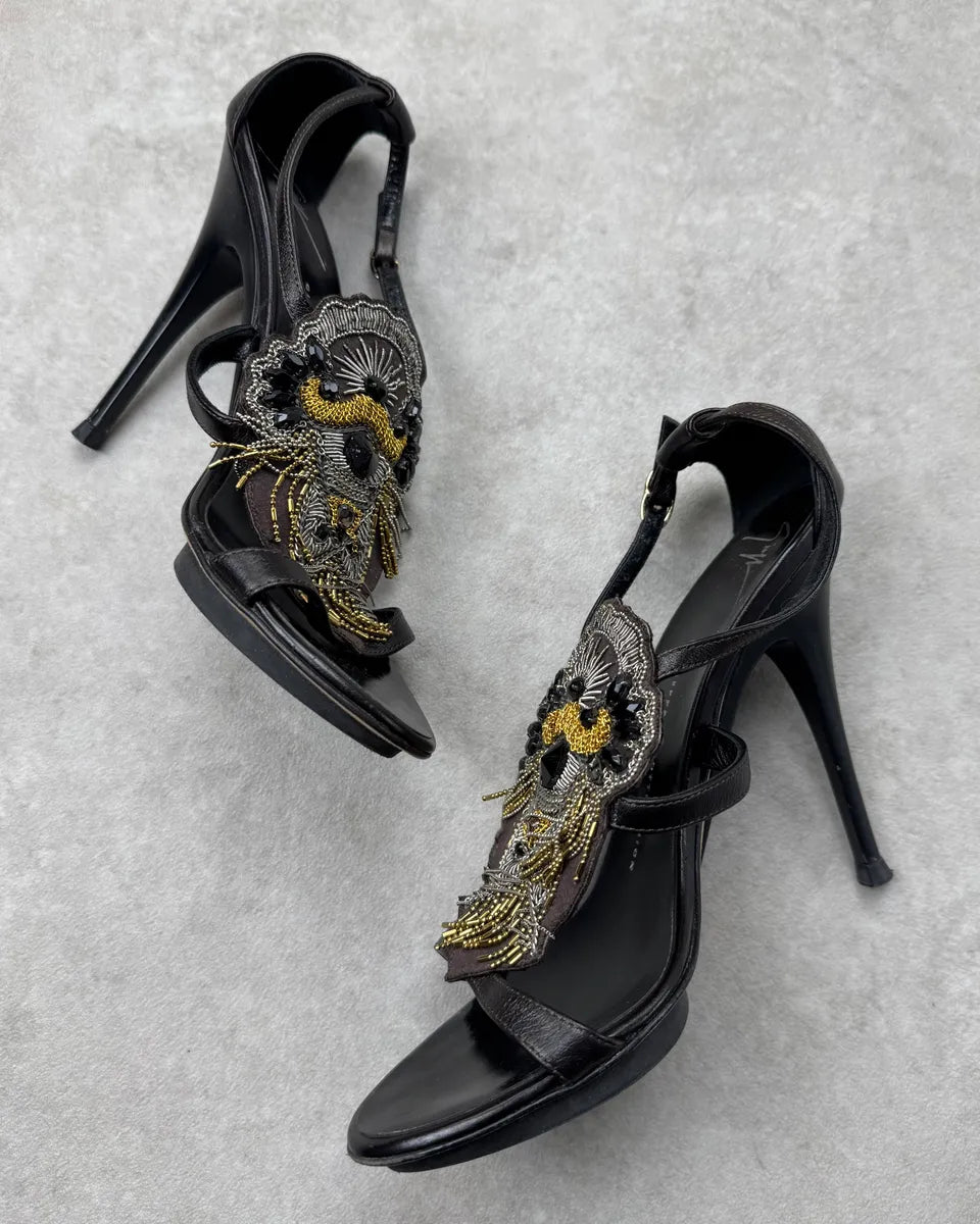 Giuseppe Zanotti Black Leather Beaded Lion Heels RUyXfac 2