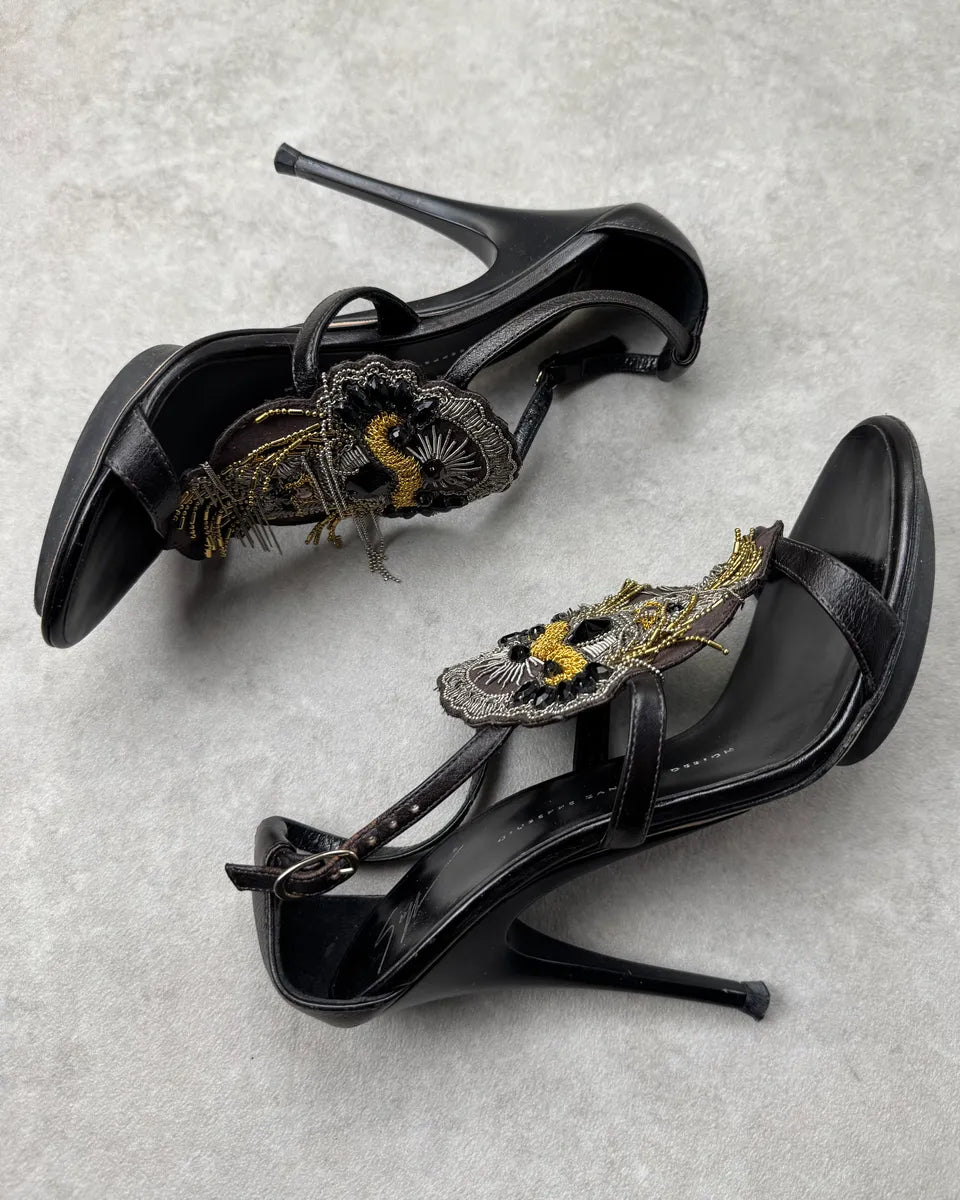 Giuseppe Zanotti Black Leather Beaded Lion Heels RUyXfac 3