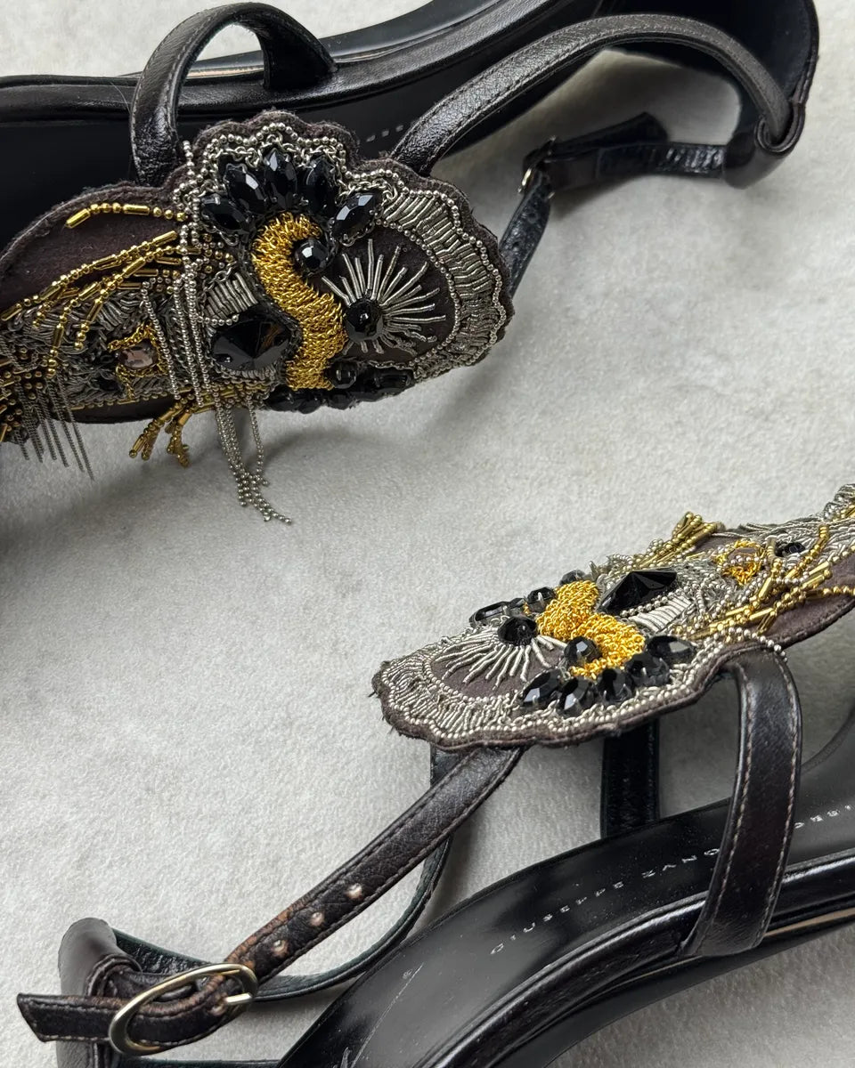 Giuseppe Zanotti Black Leather Beaded Lion Heels RUyXfac 4