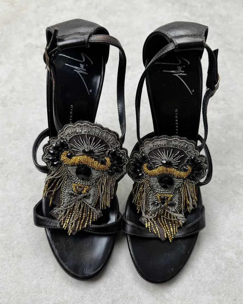 Giuseppe Zanotti Black Leather Beaded Lion Heels RUyXfac 5