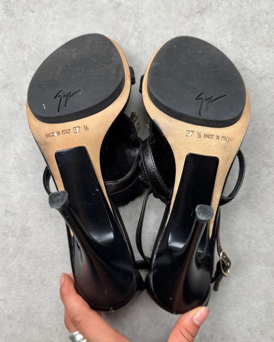 Giuseppe Zanotti Black Leather Beaded Lion Heels RUyXfac 7