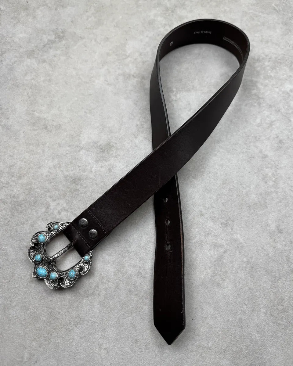Giuseppe Zanotti Black Leather Turquoise Stone Buckle Belt iPGCuUD 0