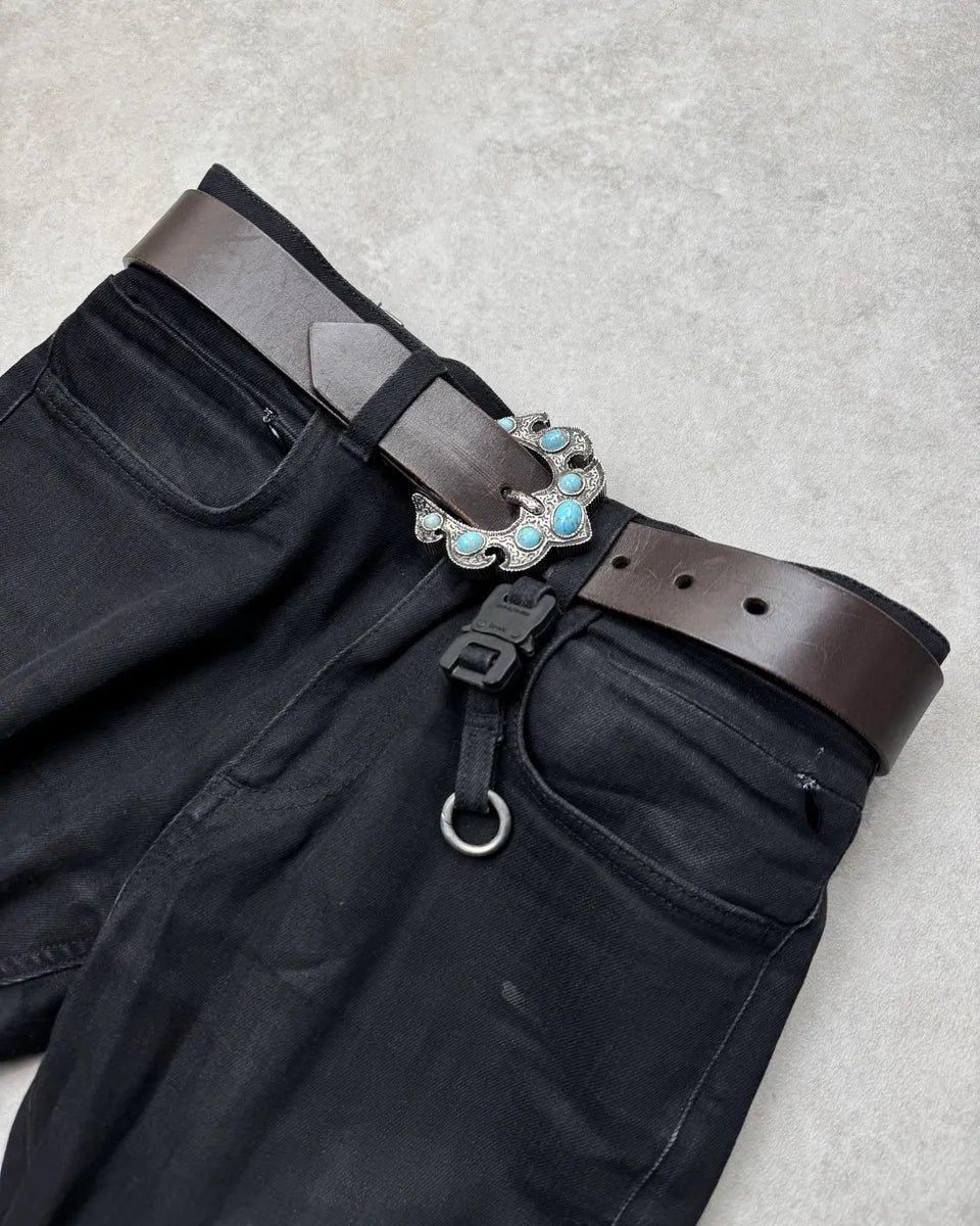 Giuseppe Zanotti Black Leather Turquoise Stone Buckle Belt iPGCuUD 1
