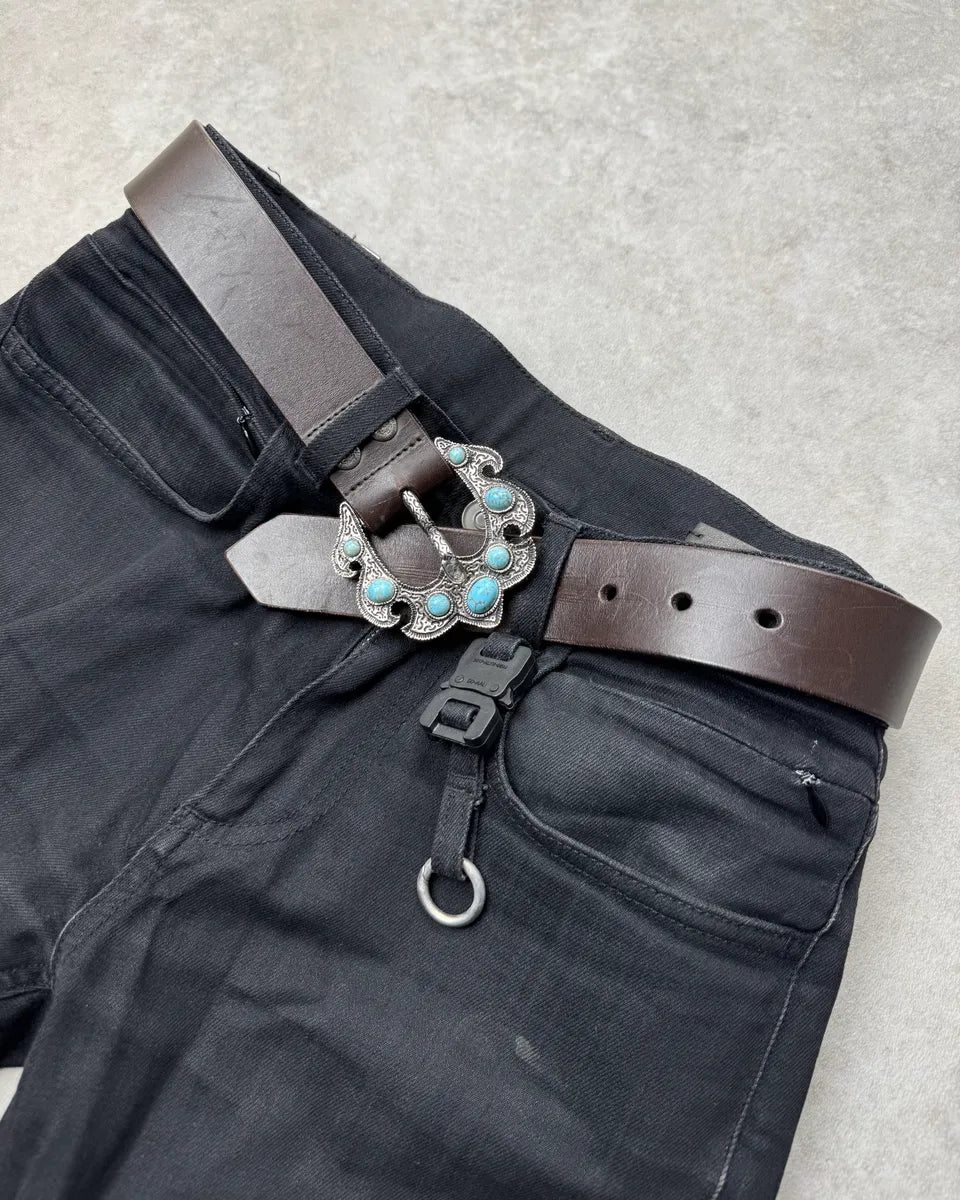 Giuseppe Zanotti Black Leather Turquoise Stone Buckle Belt iPGCuUD 2