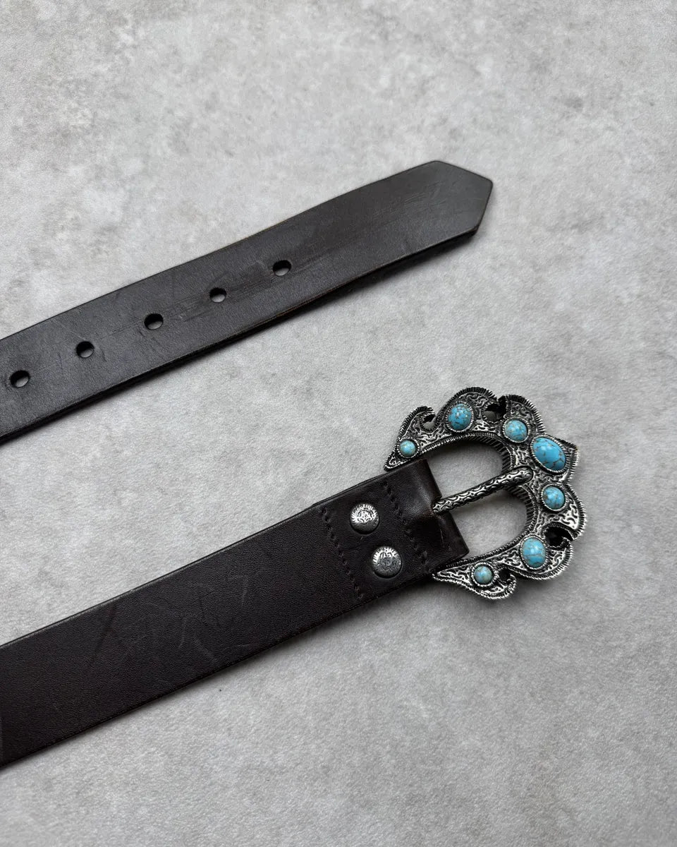 Giuseppe Zanotti Black Leather Turquoise Stone Buckle Belt iPGCuUD 3