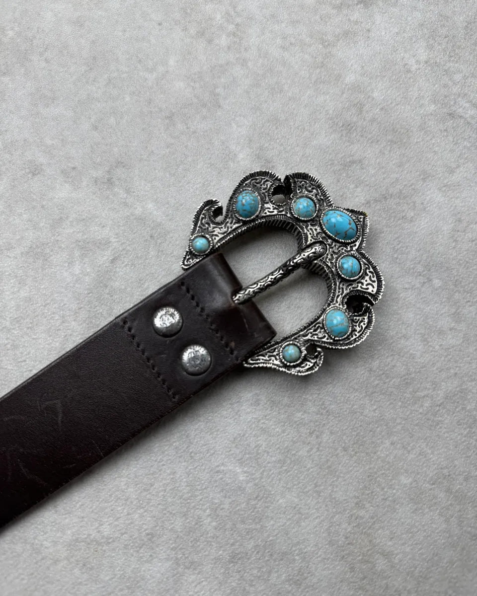 Giuseppe Zanotti Black Leather Turquoise Stone Buckle Belt iPGCuUD 4