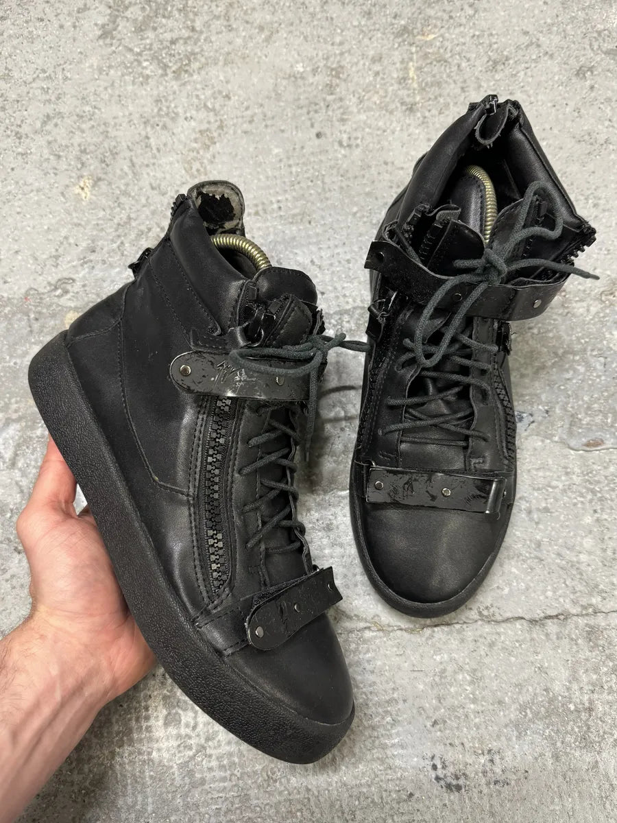 Giuseppe Zanotti Black Satin Leather High Sneakers (41eu/us8) tdKmypn 0