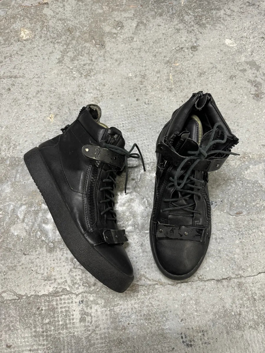 Giuseppe Zanotti Black Satin Leather High Sneakers (41eu/us8) tdKmypn 1