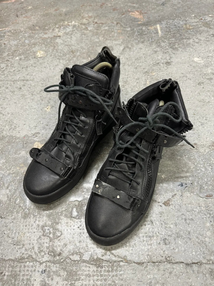 Giuseppe Zanotti Black Satin Leather High Sneakers (41eu/us8) tdKmypn 3