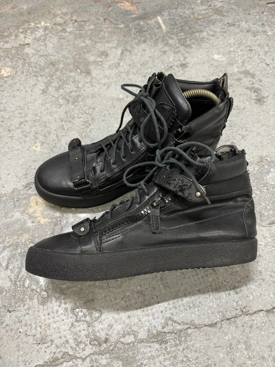 Giuseppe Zanotti Black Satin Leather High Sneakers (41eu/us8) tdKmypn 4