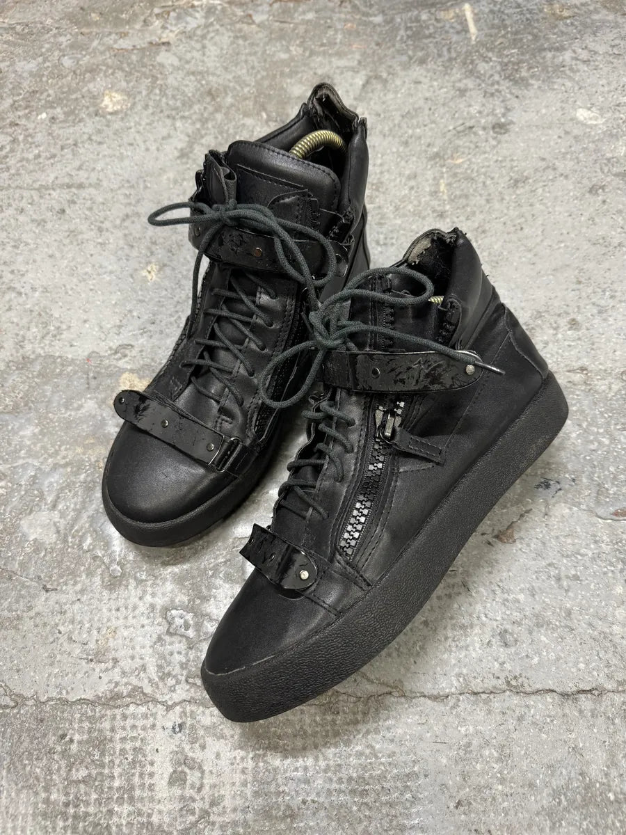 Giuseppe Zanotti Black Satin Leather High Sneakers (41eu/us8) tdKmypn 6