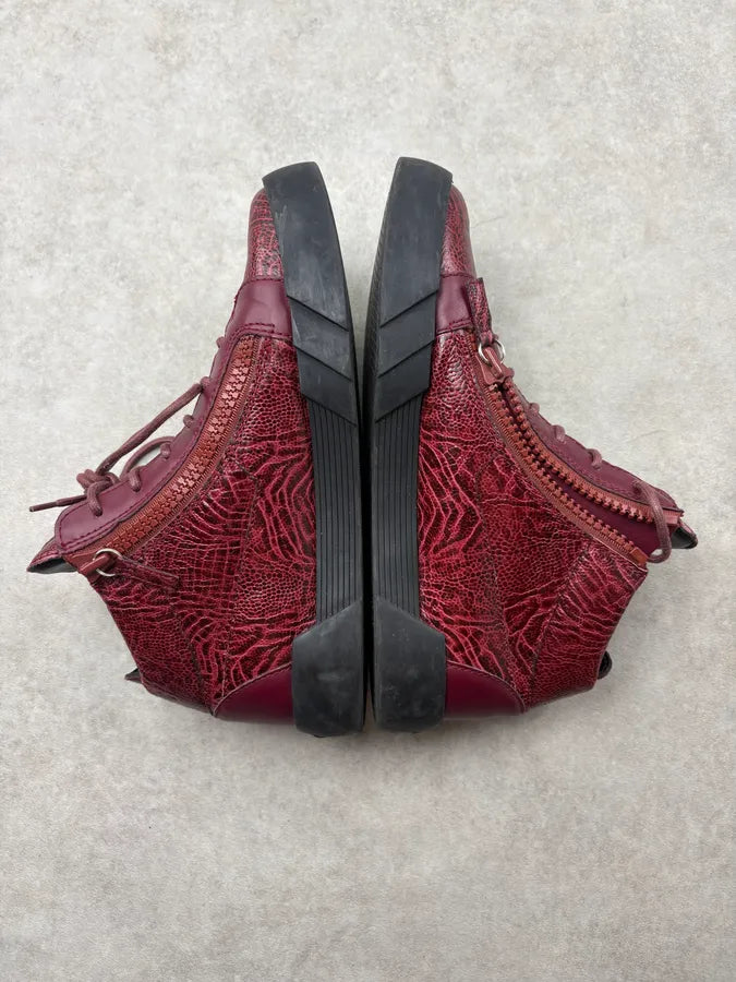 Giuseppe Zanotti Bordeaux Leather Embossed Exotic Dual Zip High Sneakers MkzPWEZ 4