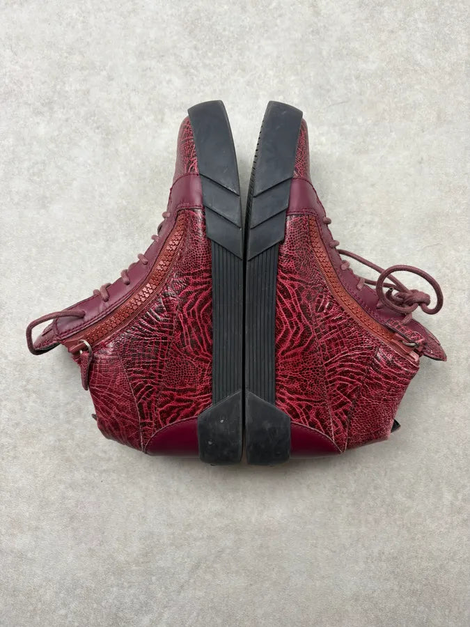 Giuseppe Zanotti Bordeaux Leather Embossed Exotic Dual Zip High Sneakers MkzPWEZ 5