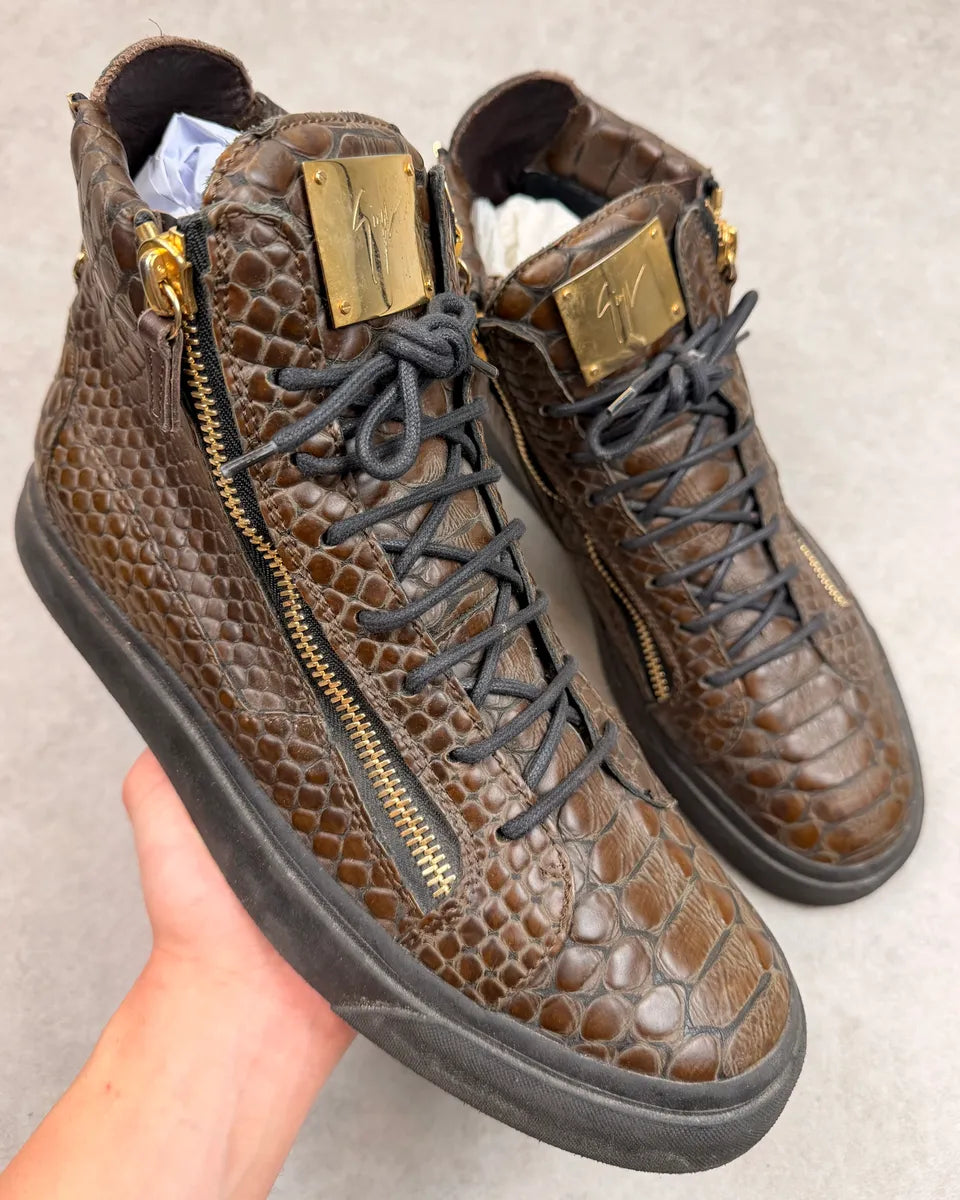 Giuseppe Zanotti Brown Crocodile Embossed Leather High Sneakers zqEhOFX 0