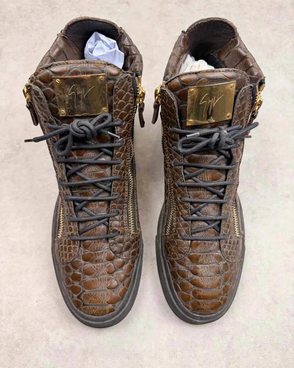 Giuseppe Zanotti Brown Crocodile Embossed Leather High Sneakers zqEhOFX 1