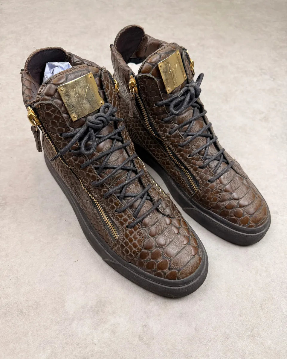 Giuseppe Zanotti Brown Crocodile Embossed Leather High Sneakers zqEhOFX 2
