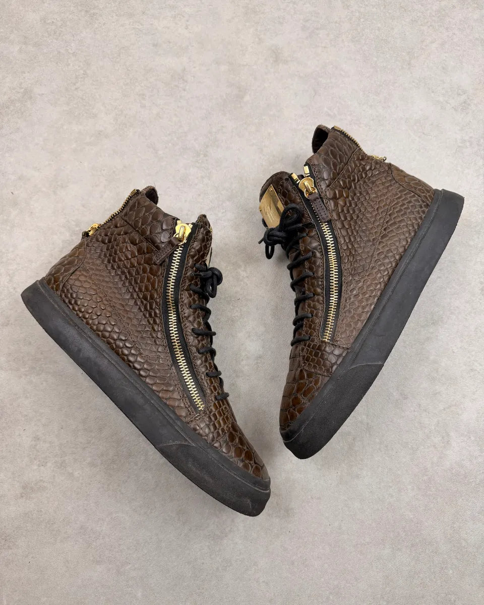 Giuseppe Zanotti Brown Crocodile Embossed Leather High Sneakers zqEhOFX 3