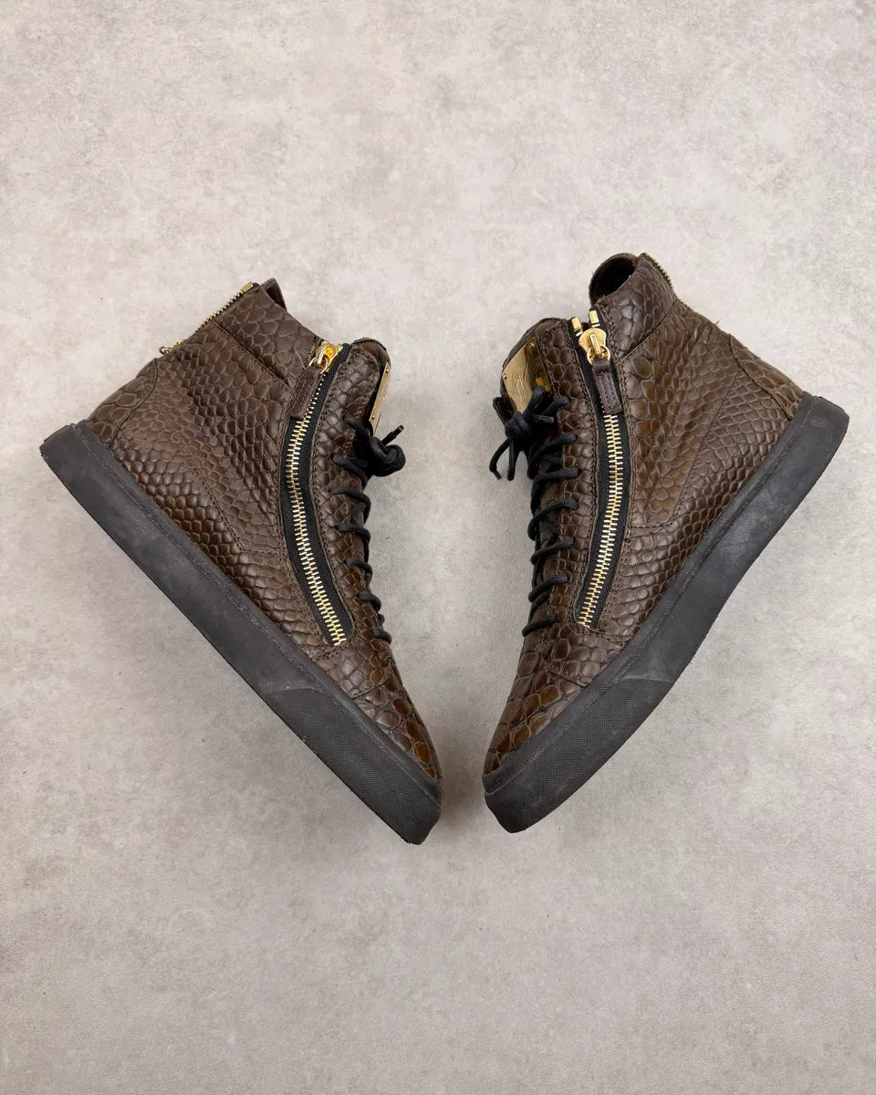 Giuseppe Zanotti Brown Crocodile Embossed Leather High Sneakers zqEhOFX 4
