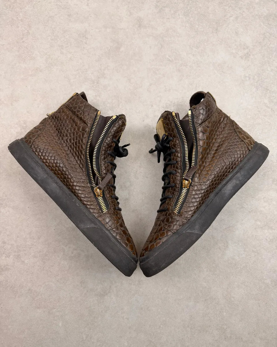 Giuseppe Zanotti Brown Crocodile Embossed Leather High Sneakers zqEhOFX 5