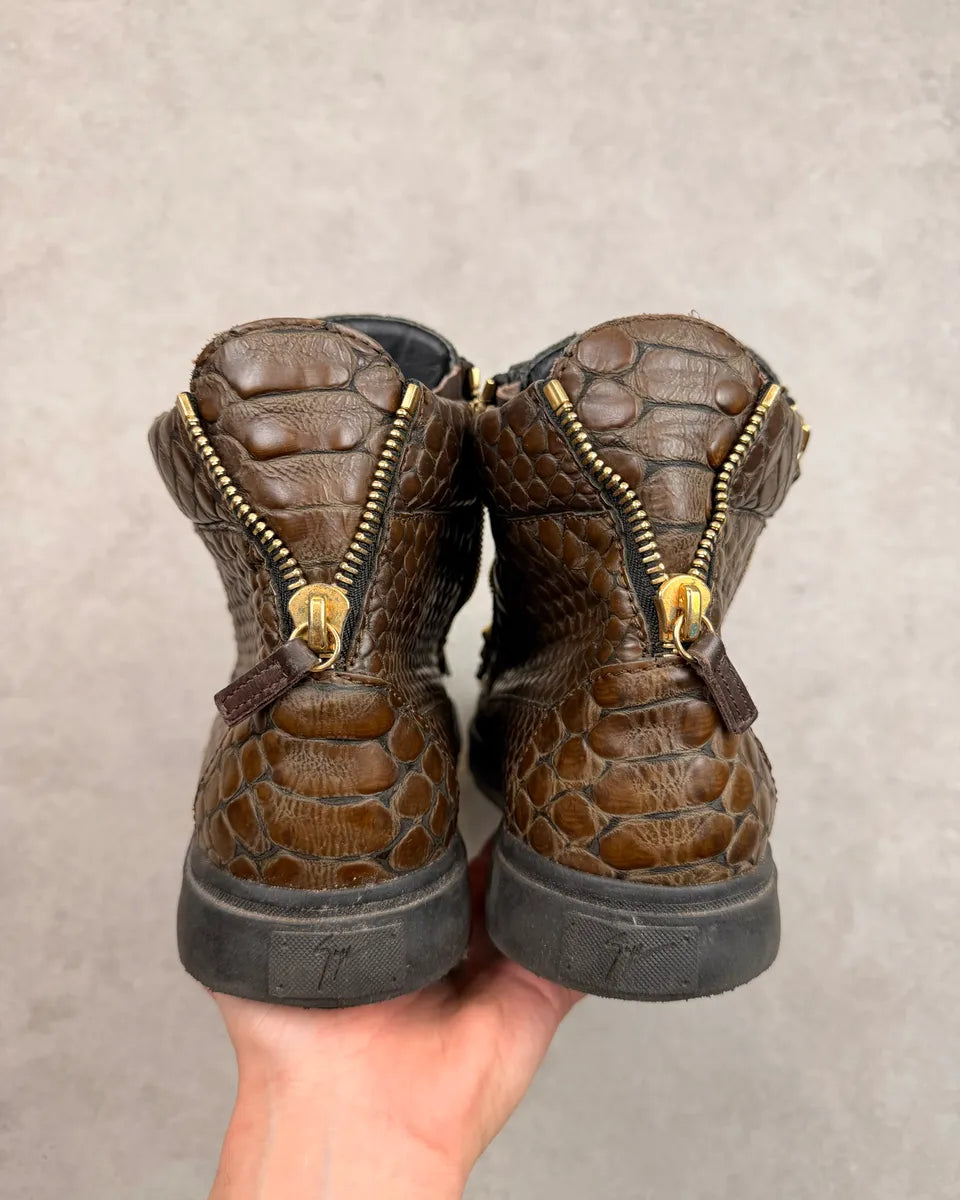 Giuseppe Zanotti Brown Crocodile Embossed Leather High Sneakers zqEhOFX 6
