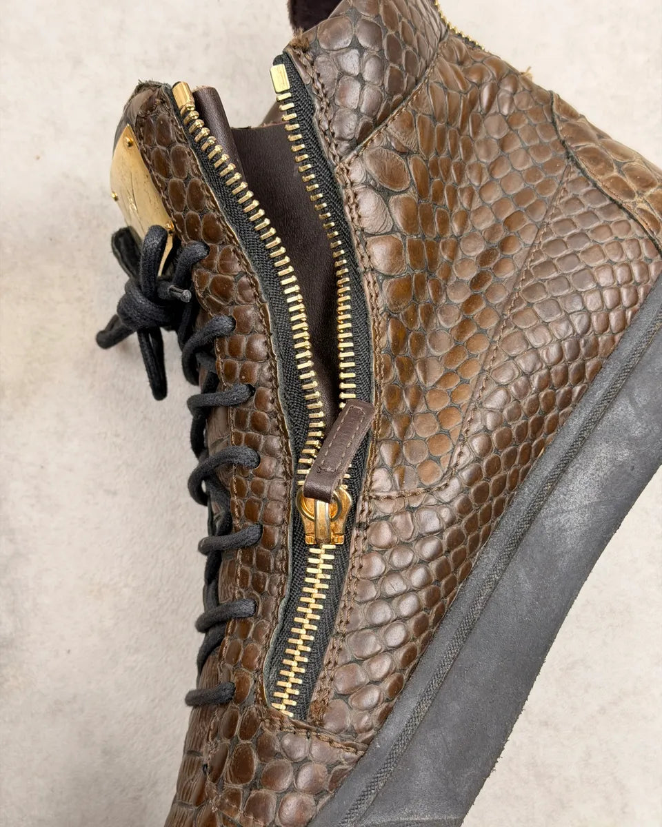 Giuseppe Zanotti Brown Crocodile Embossed Leather High Sneakers zqEhOFX 7