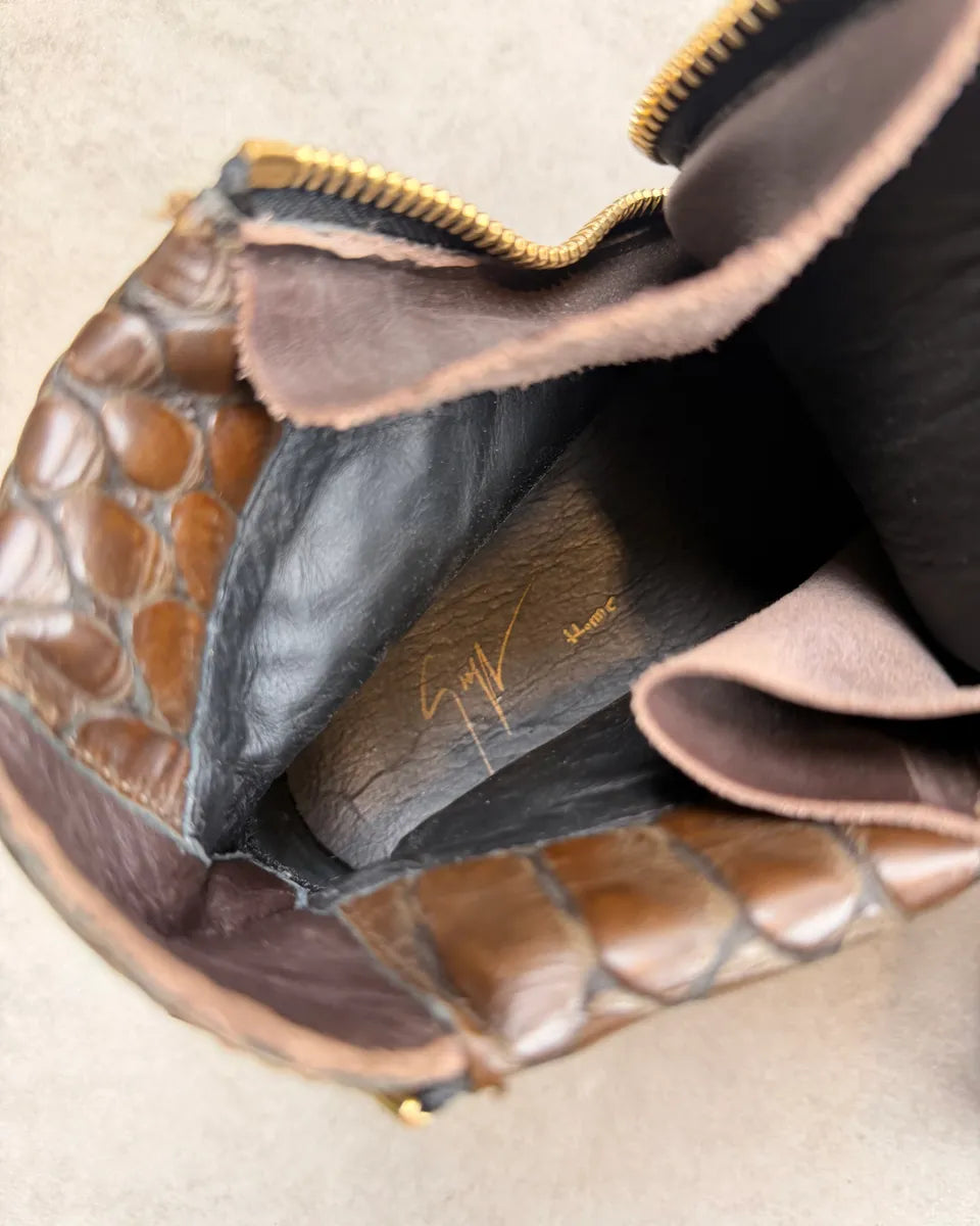Giuseppe Zanotti Brown Crocodile Embossed Leather High Sneakers zqEhOFX 9