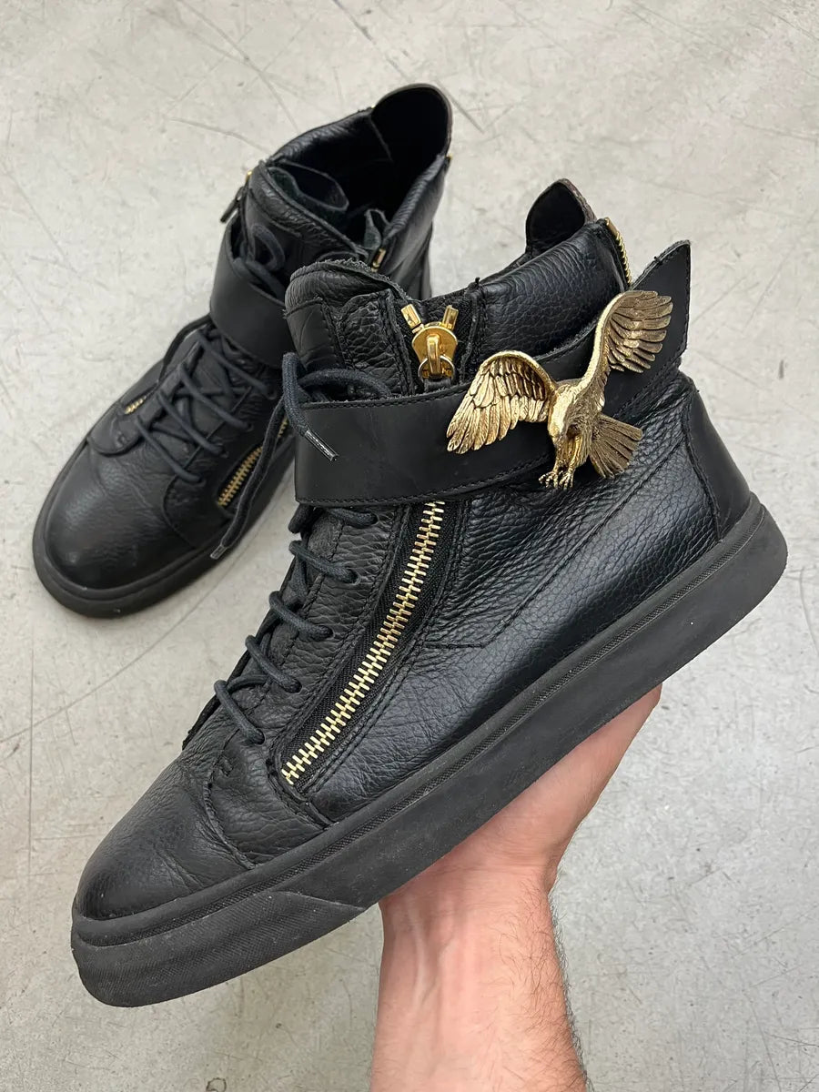Giuseppe Zanotti Golden Eagle Black Leather High Sneakers MASDYTU 0