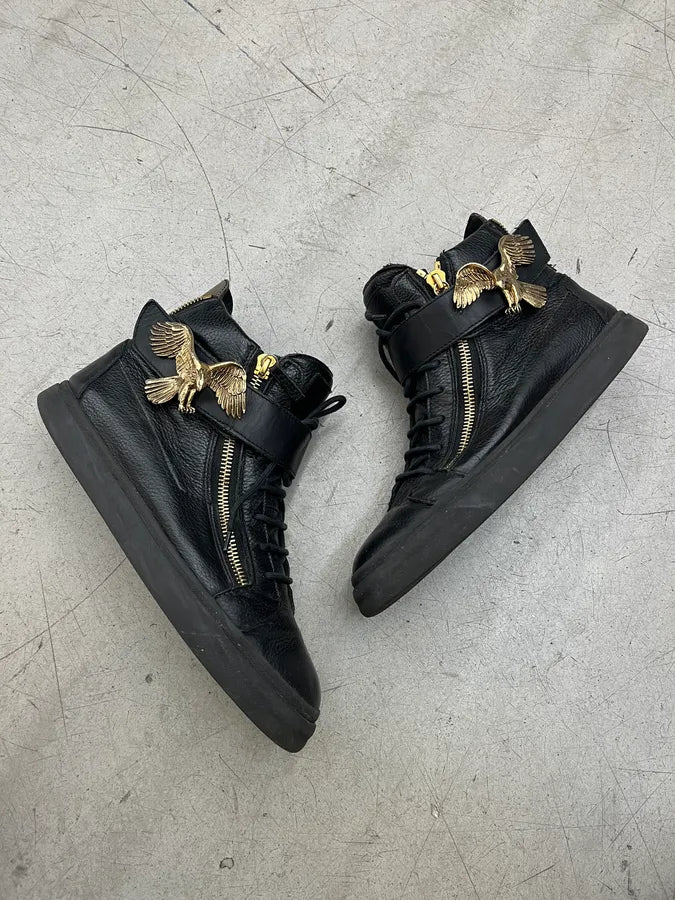 Giuseppe Zanotti Golden Eagle Black Leather High Sneakers MASDYTU 1