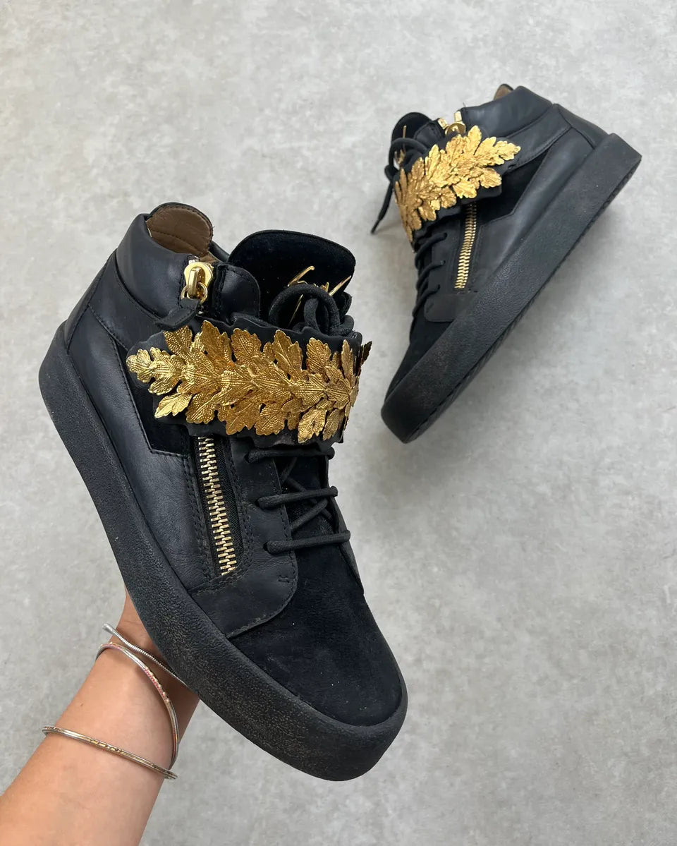 Giuseppe Zanotti Golden Leaves Black Leather High Sneakers LdFPGaO 0