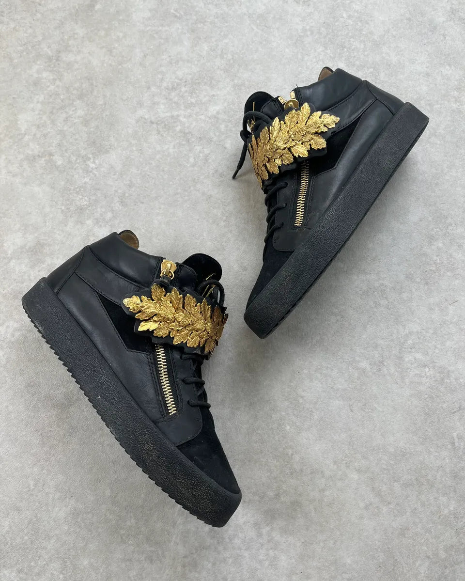 Giuseppe Zanotti Golden Leaves Black Leather High Sneakers LdFPGaO 1