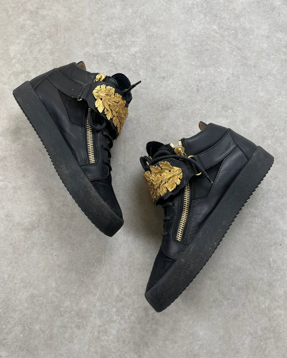 Giuseppe Zanotti Golden Leaves Black Leather High Sneakers LdFPGaO 2
