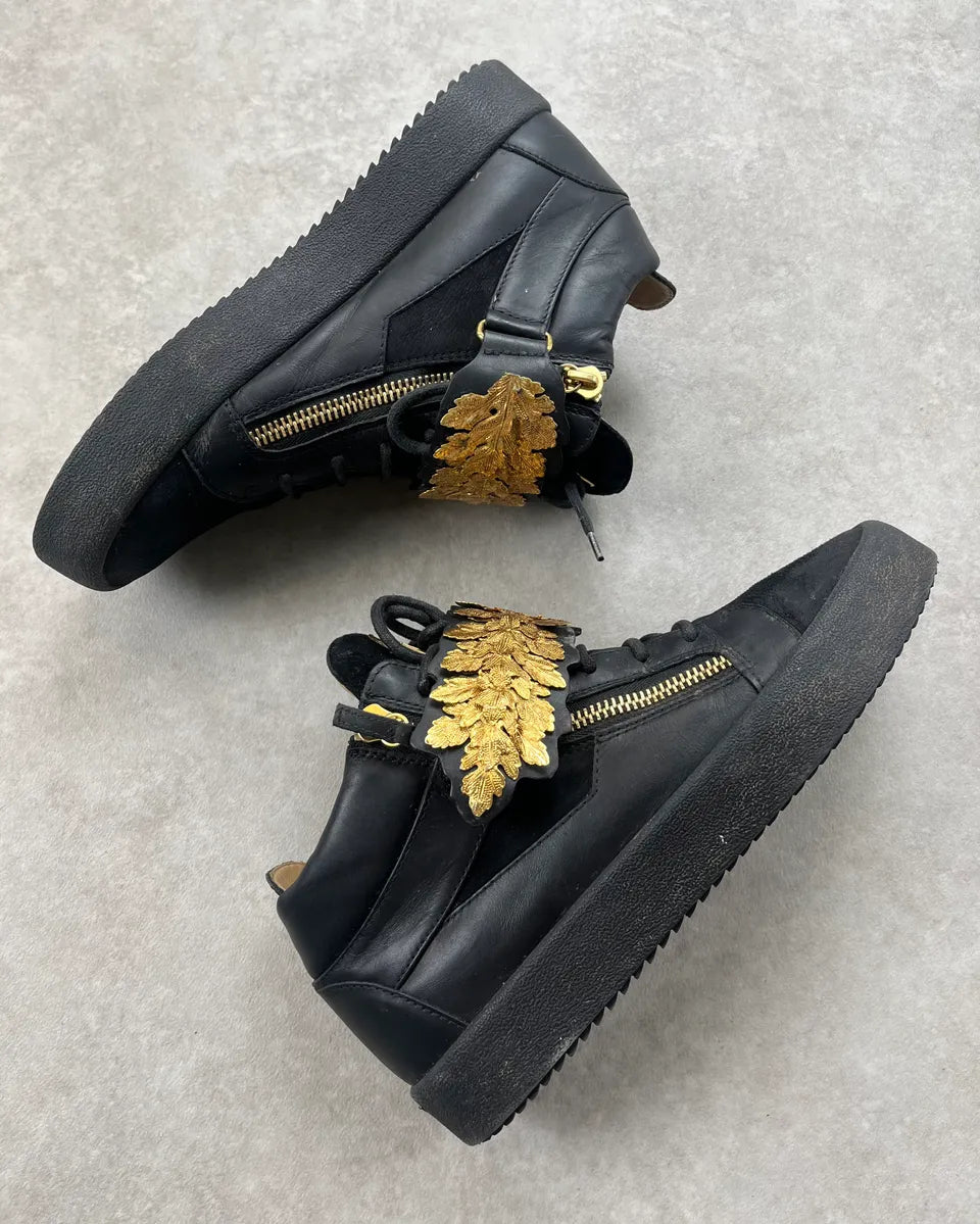 Giuseppe Zanotti Golden Leaves Black Leather High Sneakers LdFPGaO 3