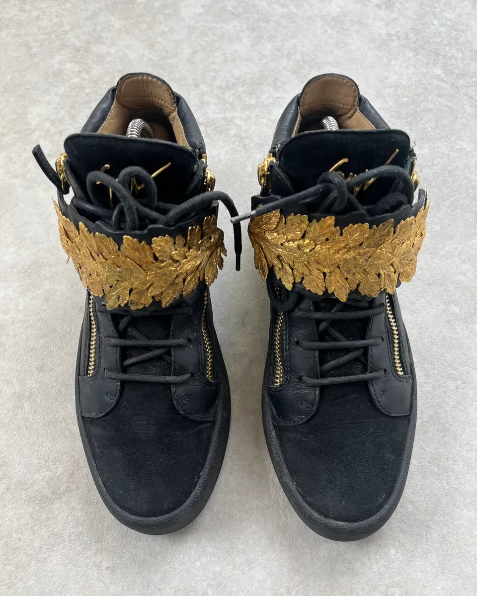 Giuseppe Zanotti Golden Leaves Black Leather High Sneakers LdFPGaO 5