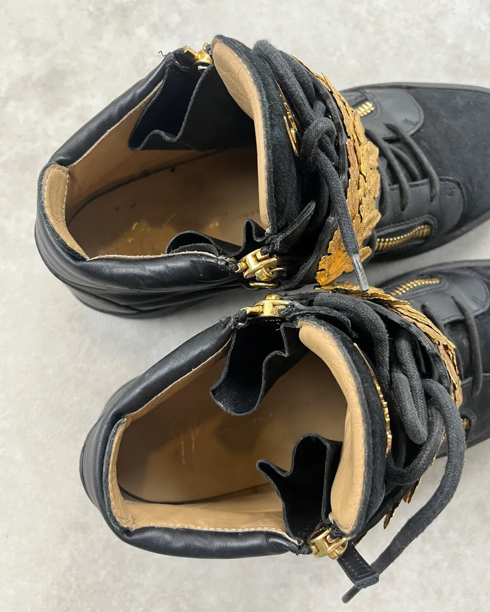 Giuseppe Zanotti Golden Leaves Black Leather High Sneakers LdFPGaO 7