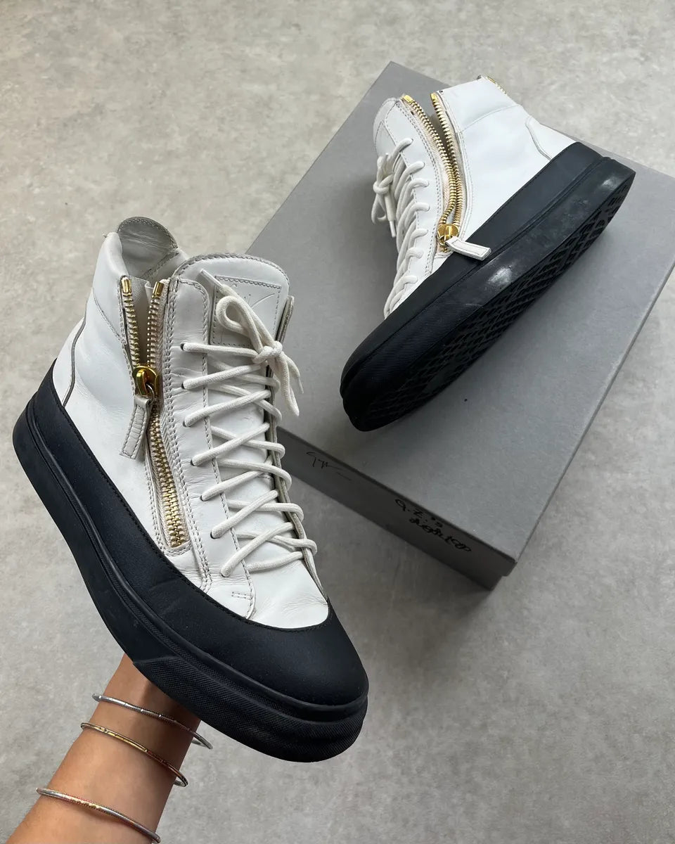 Giuseppe Zanotti Golden Zip White & Black Leather High Sneakers OsZWDyu 0