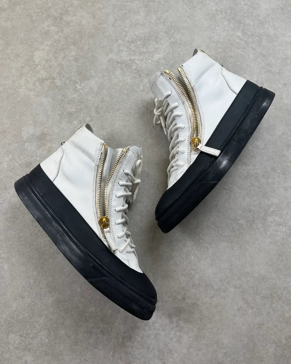 Giuseppe Zanotti Golden Zip White & Black Leather High Sneakers OsZWDyu 1