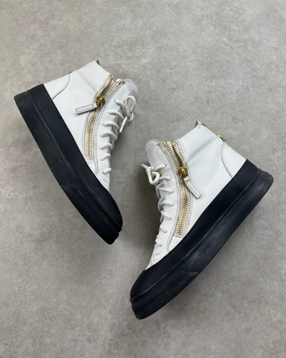 Giuseppe Zanotti Golden Zip White & Black Leather High Sneakers OsZWDyu 2