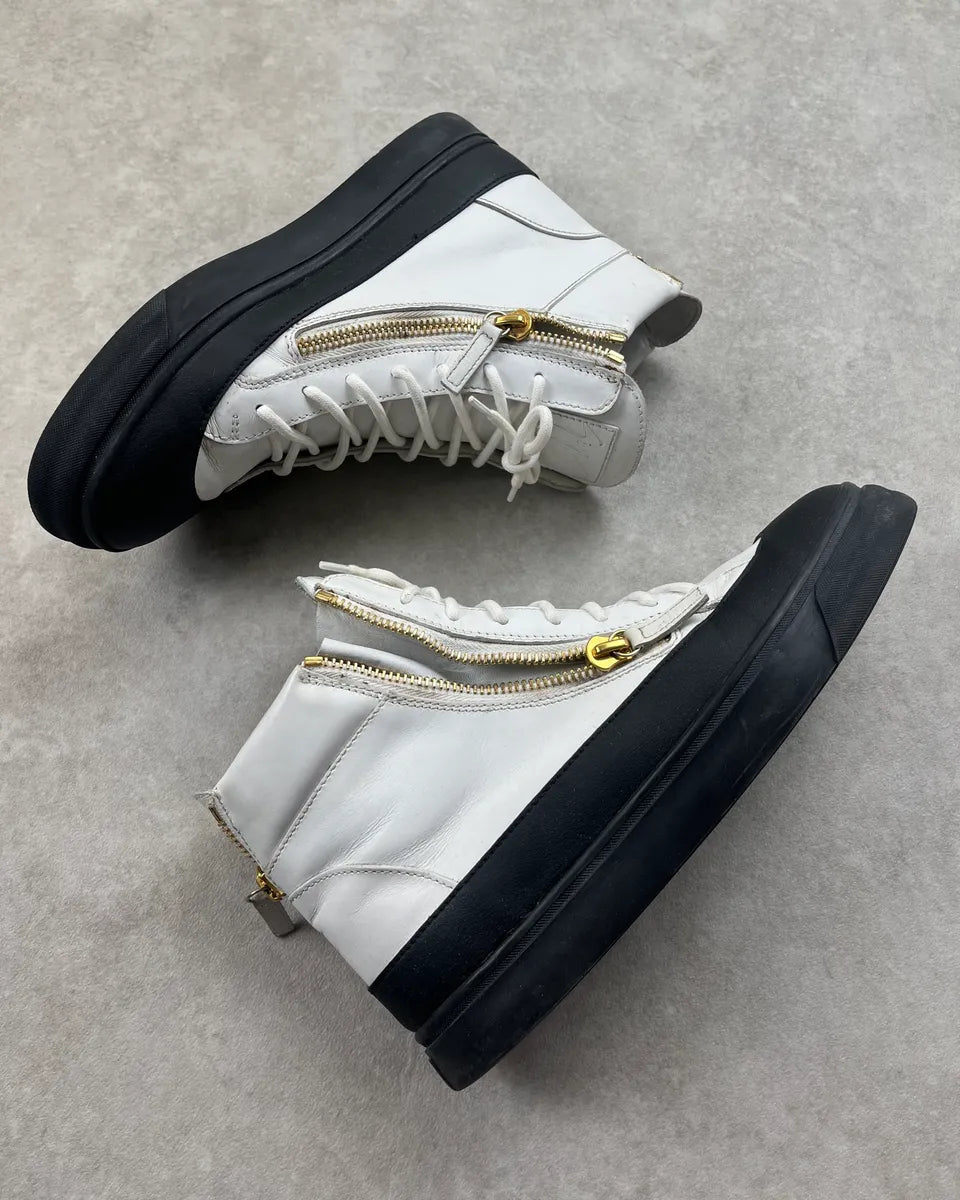 Giuseppe Zanotti Golden Zip White & Black Leather High Sneakers OsZWDyu 3