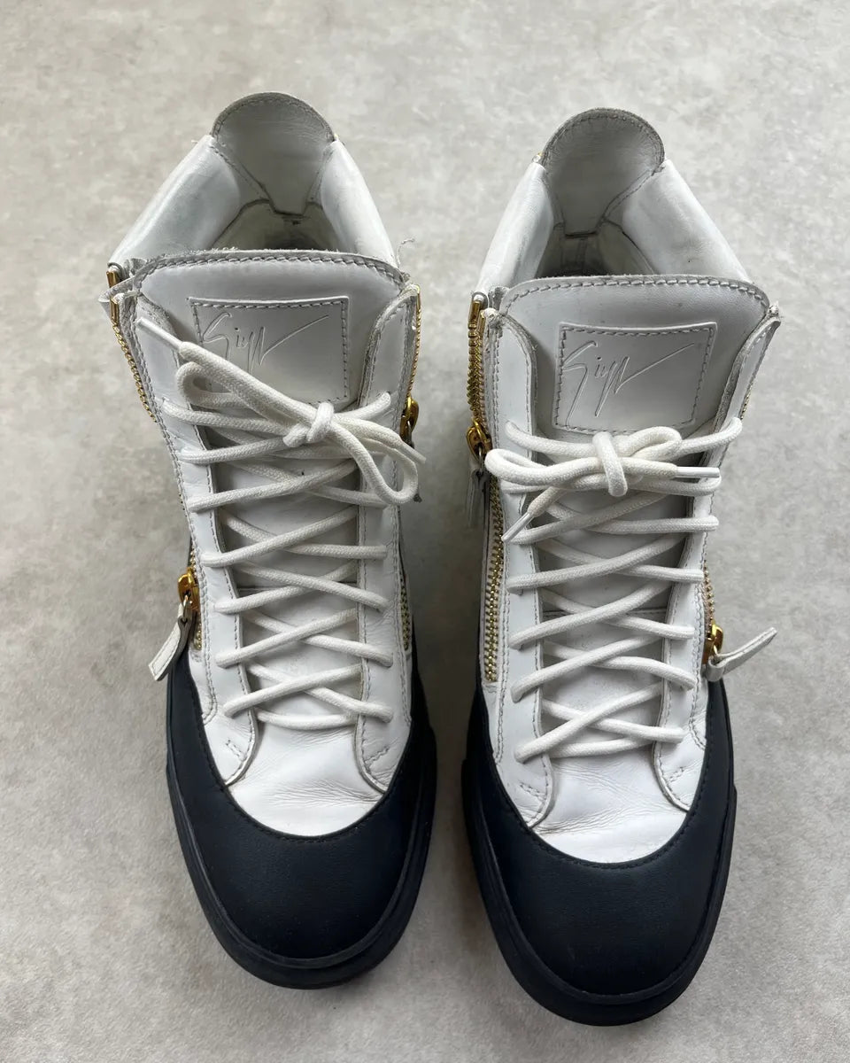 Giuseppe Zanotti Golden Zip White & Black Leather High Sneakers OsZWDyu 5