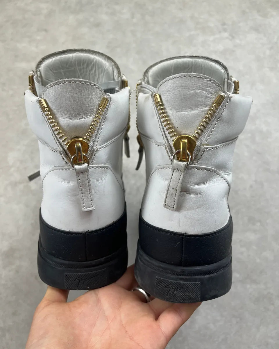 Giuseppe Zanotti Golden Zip White & Black Leather High Sneakers OsZWDyu 6