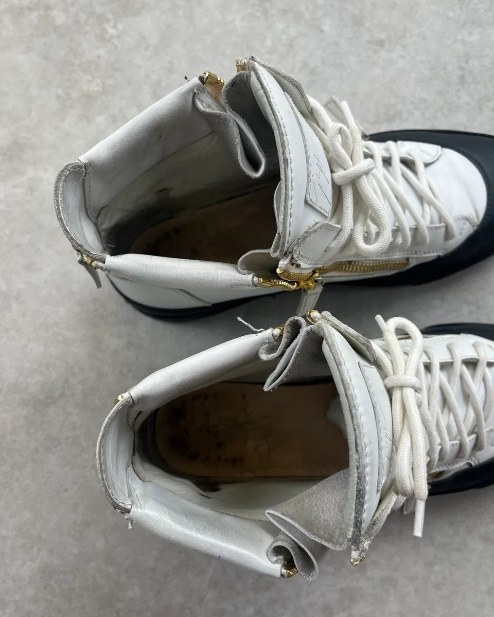 Giuseppe Zanotti Golden Zip White & Black Leather High Sneakers OsZWDyu 7