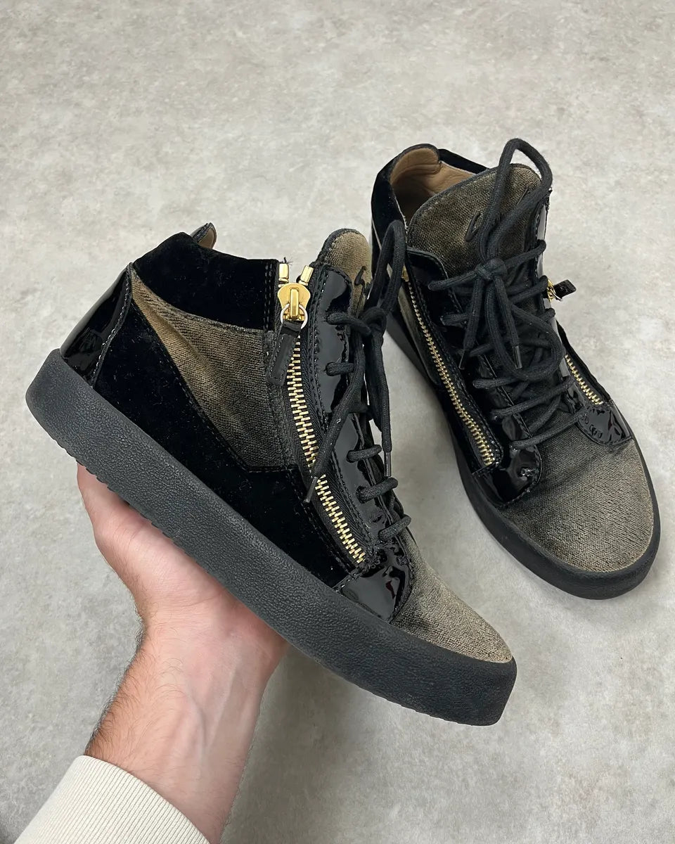 Giuseppe Zanotti Grey & Black High Velvet Leather Shoes eSAgPMG 0